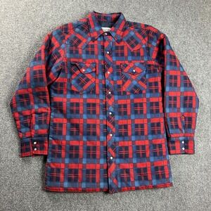 American Hero Jacket Mens Medium Plaid Flannel Shacket Pearl Snap Double Pockets